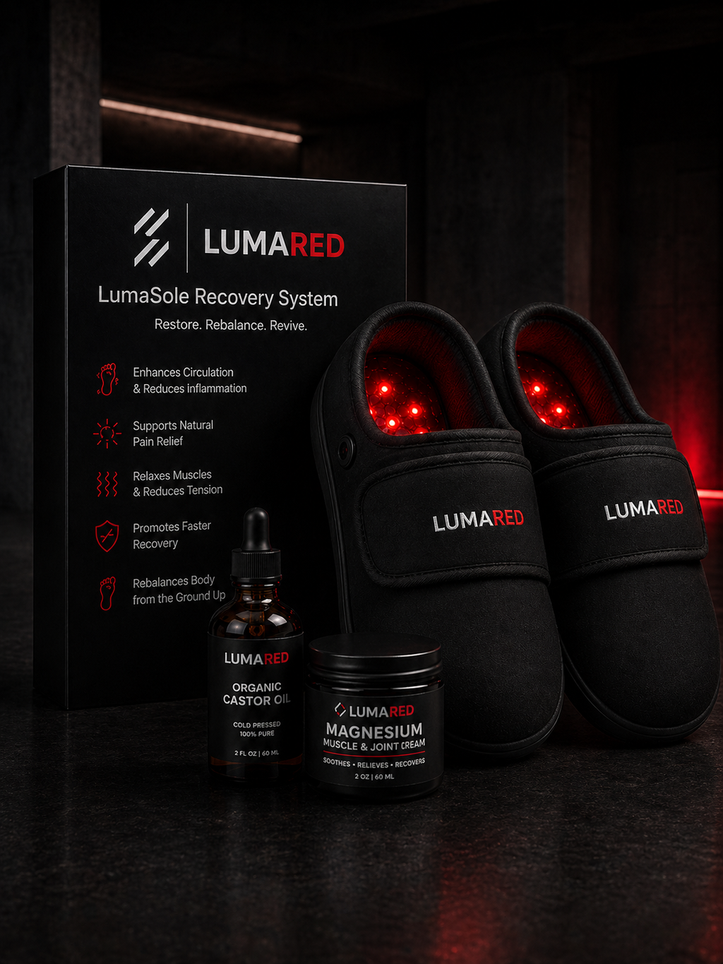 LumaSole Recovery System Red Infrared Light Therapy Slippers for Feet Pain Relief