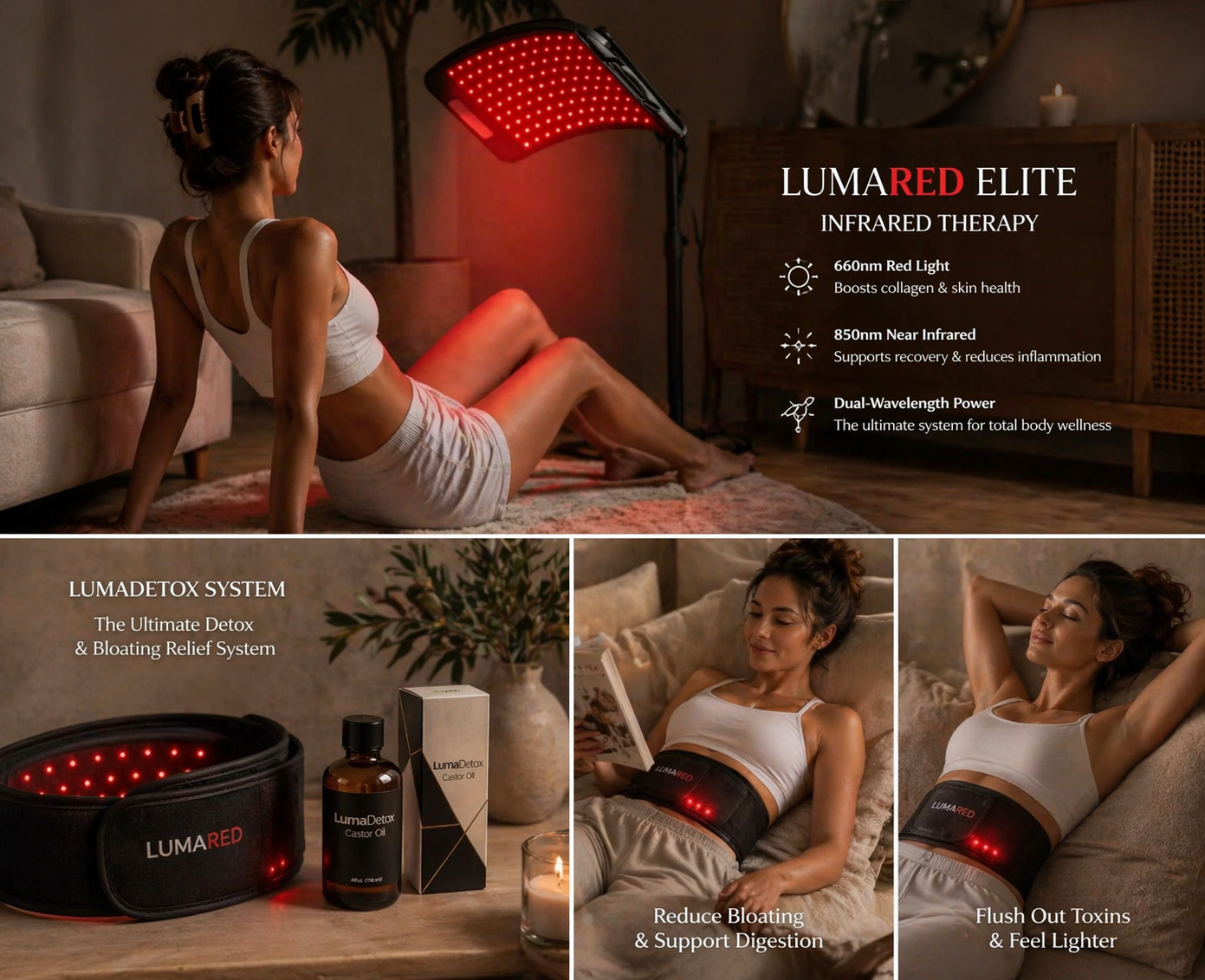 LumaDetox Red Light Therapy Belt and Castor Oil Detox Recovery System